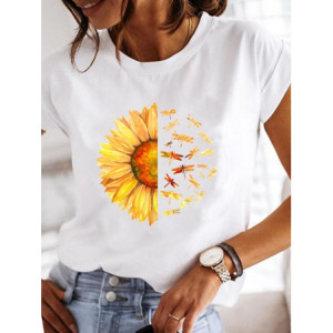 T-shirt libéllule imprimé mi-tournesol et mi-vol de libéllules
